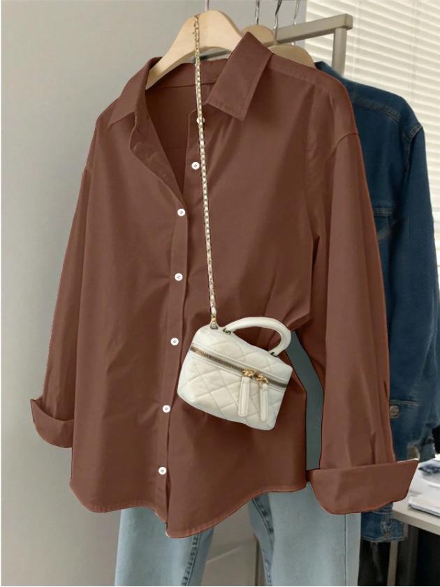 Women's Long Sleeve Blouse Turn Down Collar Elegant Casual Shirt Loose Fit Office Top For Spring Autumn