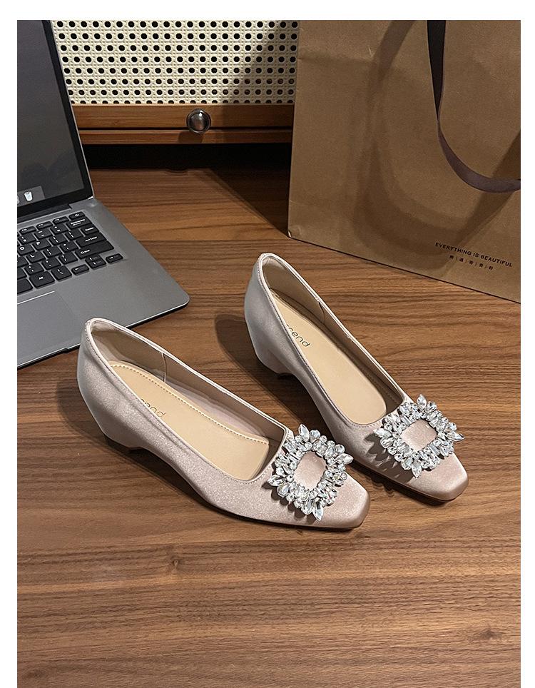 Women s Champagne Satin Hidden Heel Rhinestone Buckle Heels - Spring 2026 34 шампанского