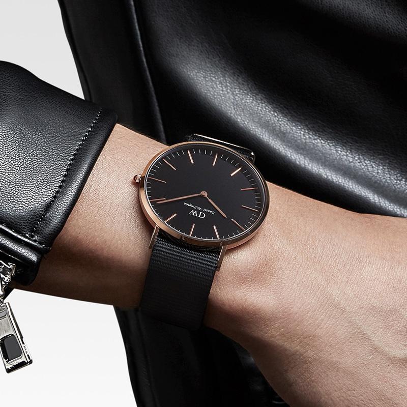 DANIEL WELLINGTON Men's Watch Quartz Movement Canvas Strap 40mm Black Dial Men's Watch Cool Fashion European and American Watch DW00100149
