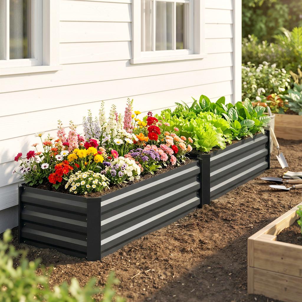 Raised garden bed, herb garden, weatherproof, open bottom, 100 x 60 x 30 cm, dark gray