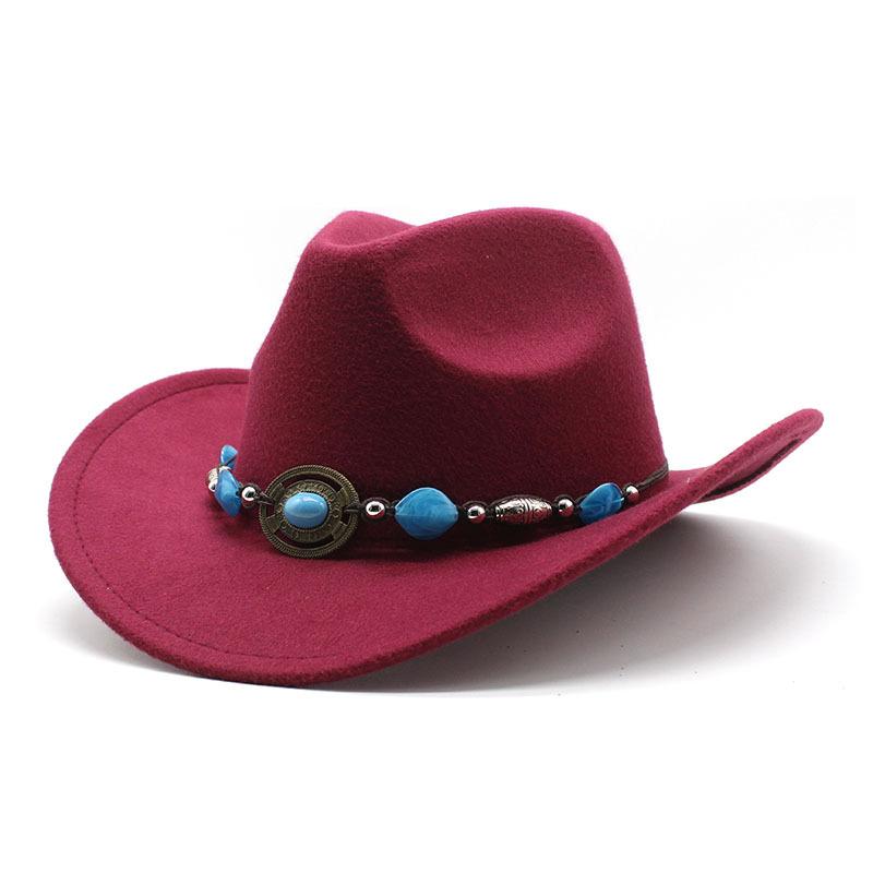 Men'S And Women'S Felt Hats Upturned Edge Jazz Hats British Retro Ethnic Style Tibetan Western Cowboy Hats Top Hats