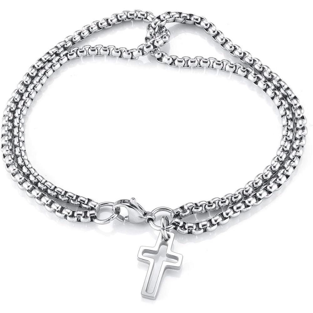 Rolo Chain Bracelet with Cross Charm Wire Little Thorns Cuban Chain Cross Dangle Pendant Cable Chain Link Men Women Bracelet