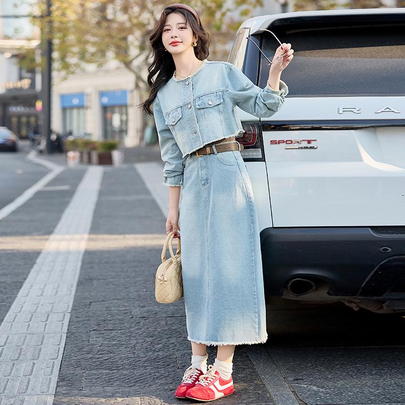 Retro Denim Jacket & Long Dress Two-Piece Set - Spring/Autumn 2025 Women's Fashion Y2502