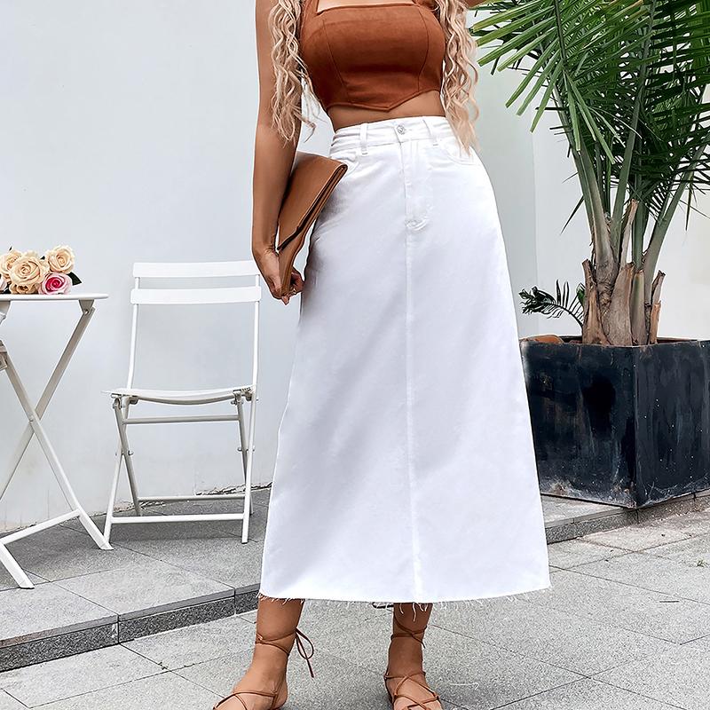 Women High Waist Pocket A Line Jean Denim Skirt