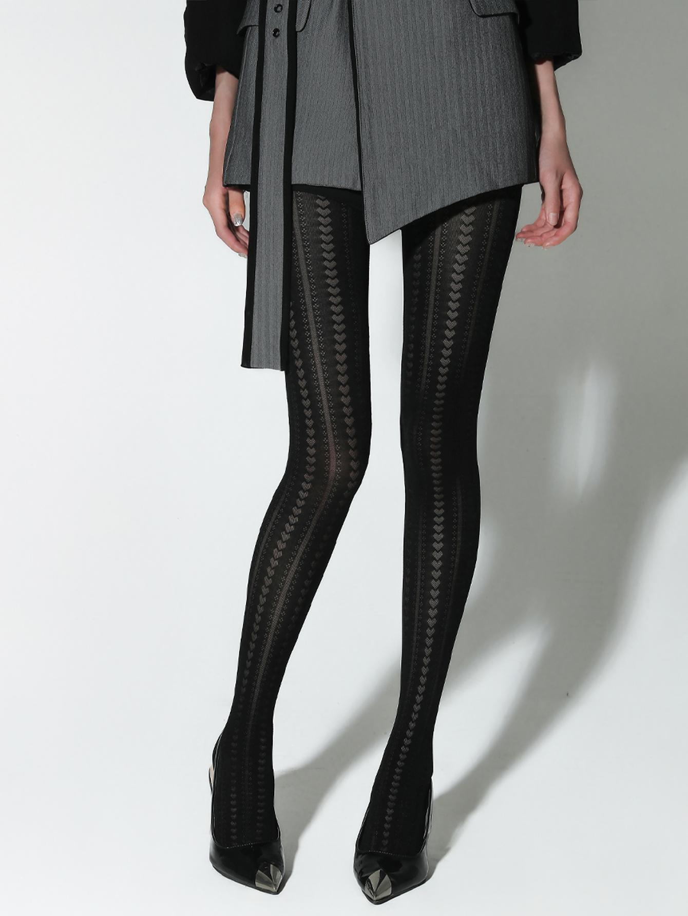 

A Dress For Women Sexy Black Vertical Heart Jacquard Leggings Fashion Ultra-Thin Stretch Breathable Hollow Stockings Pantyhose L-XXL