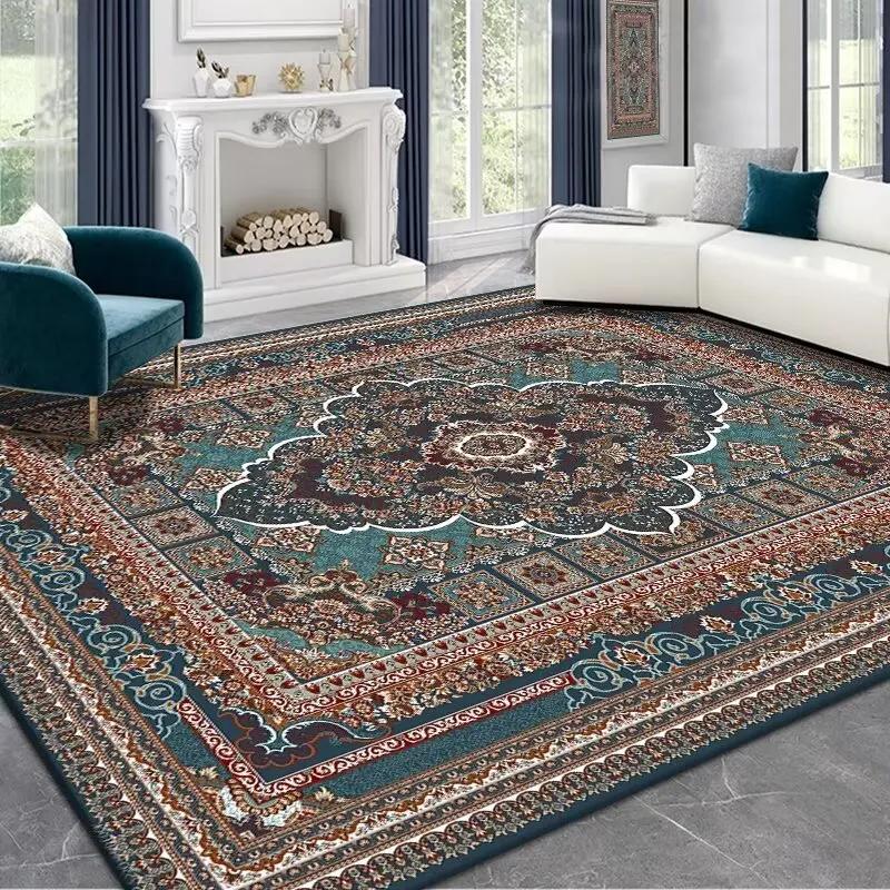 Persian Deluxe Ethnic Style Carpet for Living Room Blue Home Decor Bedroom Tea Table Rug Washable Short Plush Lounge Floor Mats