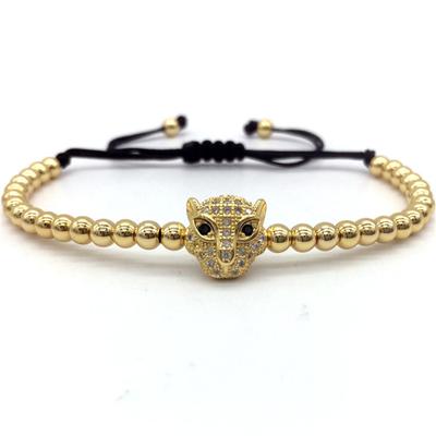 Bracciale con ciondolo a forma di testa di leopardo, da uomo, lussuoso, regolabile, intrecciato, con perline in macramè, regalo per gioielli da uomo