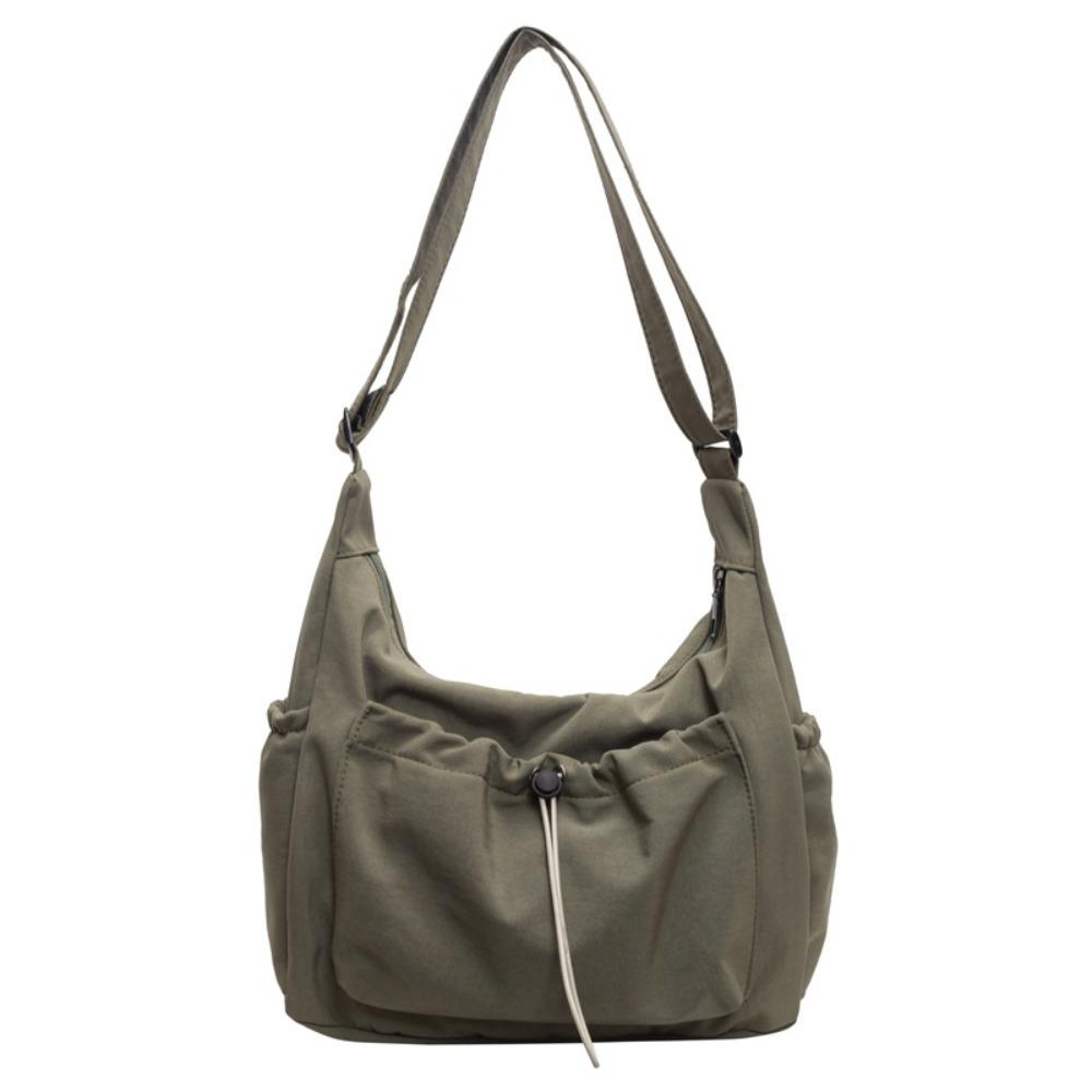 Elastic Rope Drawstring Tote Bag Solid Color Pleated Shoulder Bag Nylon Crossbody Bag  School