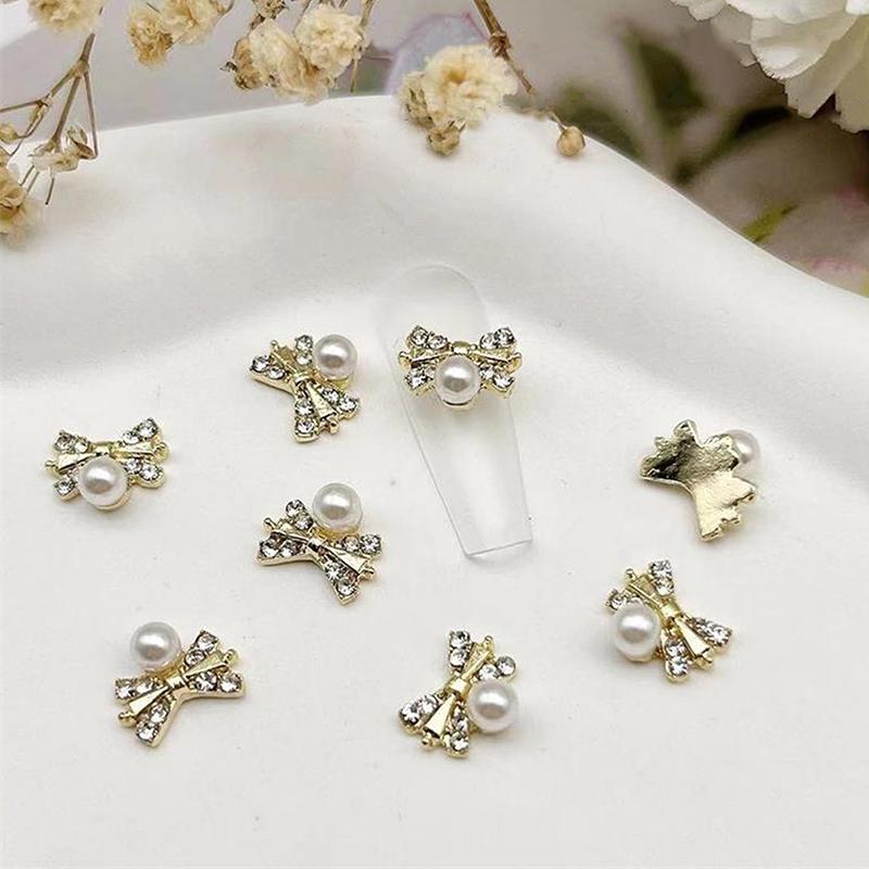 

10Pcs/Bag Vintage Simple Mini Metal Bow Tie Pearl Nail Art Decorations Bowknot Diy Manicure Charms Accessory
