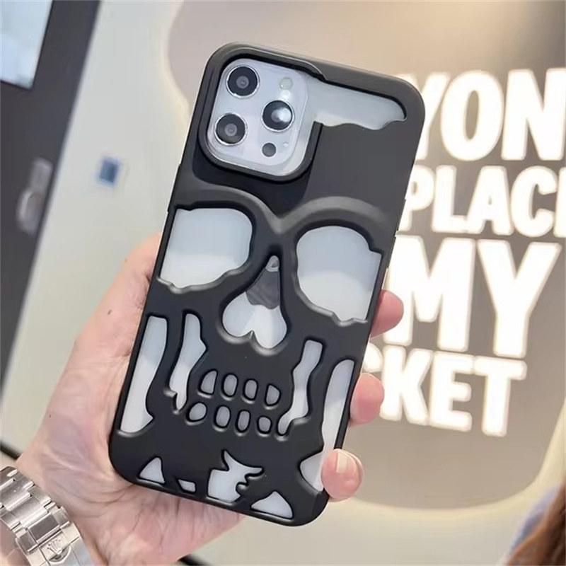 

Чехол для телефона с 3D-черепом Ghostface для iPhone 14 15 16 ProMax 11 12 13 Pro Max 16 Plus Samsung S24 S23 Ultra, модный полый чехол с покрытием для рассеивания тепла Samsung S24 Ultra чёрный