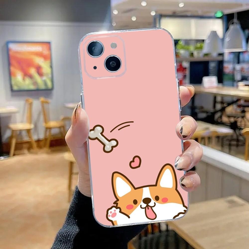 Cute Shiba Inu Dog Phone Case For iPhone 16,15,14,13,12,11 Plus,Pro,Max,XR,XS,X,7,8 Plus,SE,Mini Transparent Silicone Soft
