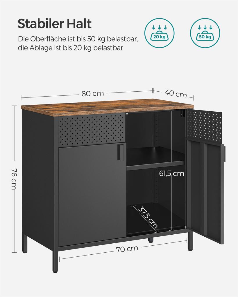 SONGMICS Storage Cabinet, Double-Door Floor Cabinet with Magnetic Closure, Adjustable Shelf, Steel Frame, Industrial Style, Space-Saving