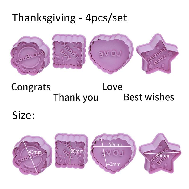 4Pcs/Set Christmas Halloween Cookie Cutter Stamp Biscuit Mold 3D Cookie Plunger Fondant Sugar Craft Pastry Cake Decorating Tool