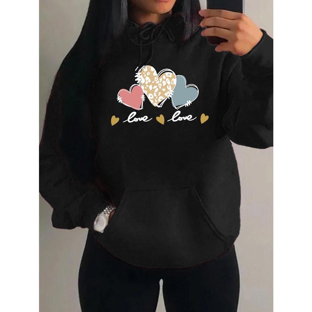 Pink Leopard Print Heart Combination Printing Women Hoody Loose Hip Hop Hoodie Casual Fleece Sportswear Y2K Hoodies