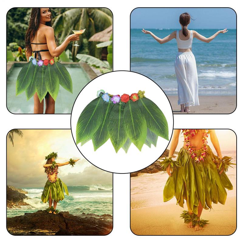 Hawaiian Green Leaf Skirt Beach Grass Leaf Skirt Set Green Hawaiian Grass Skirt Soft Hawaiian Costume For Bonfire Party Prom