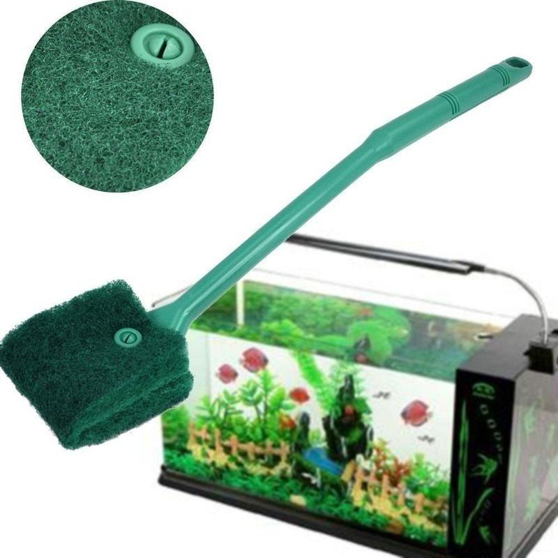 40cm Aquarium Brushes Long Handle Double-edged Plastic Glass Algae Cleaning Brush Aquarium Fish Tank Accessories Color Random