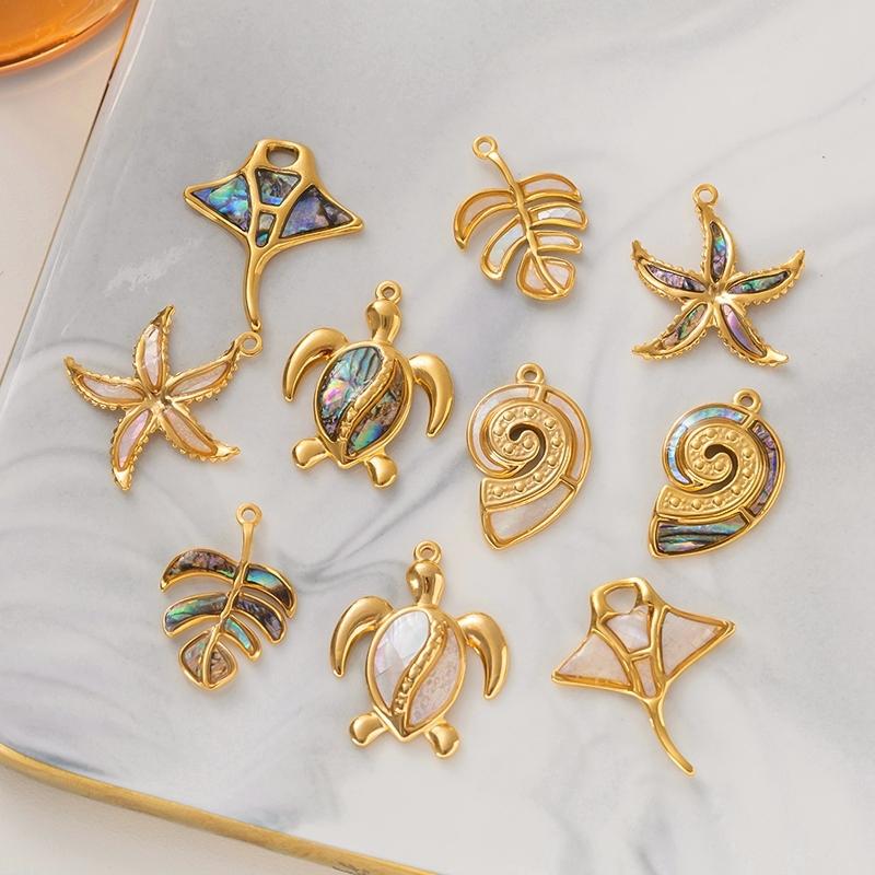 2pcs Gold Stainless Steel White Shell Charms For Jewelry Makings DIY Women Bracelet Necklace Jewelry Pendants Summer Supplies