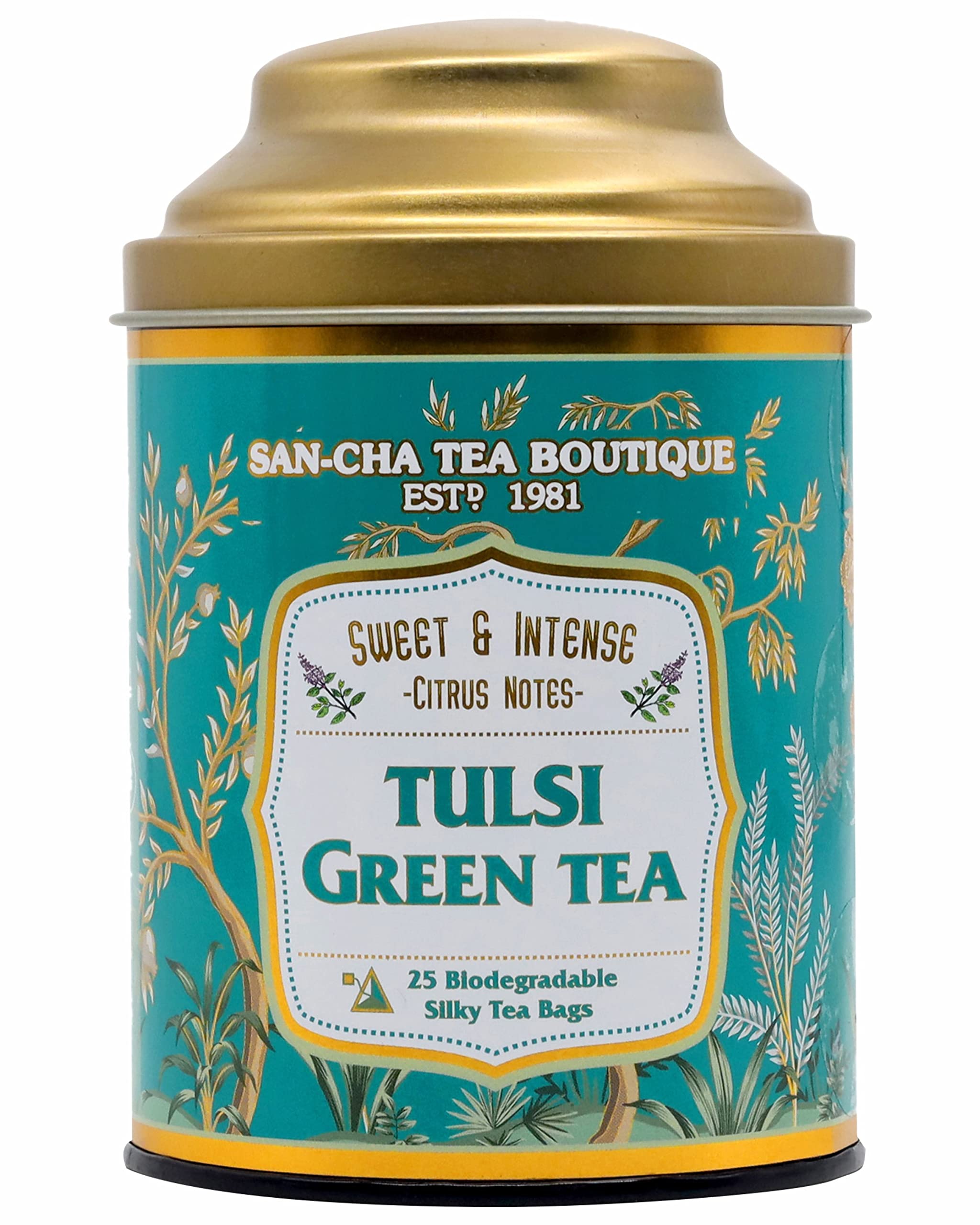 Sancha Tea Boutique, Tulsi Green Tea, 25 Pyramid Bags, Detox Drink, Sweet Citrus Aroma, Supports Immunity & Wellness