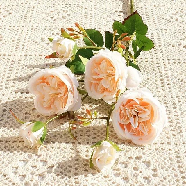 

6Heads Austin Rose Branch Silk Flowers Artificial Valentine s Day Wedding Flowers Home Decor Flores Artificiales шампанского