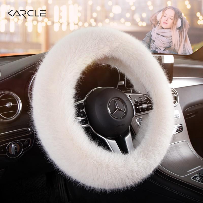 Winter Car Steering Wheel Cover Warm Fuzzy Plush Universal Fit 38cm Diameter Women Fashionable Cartoon Style