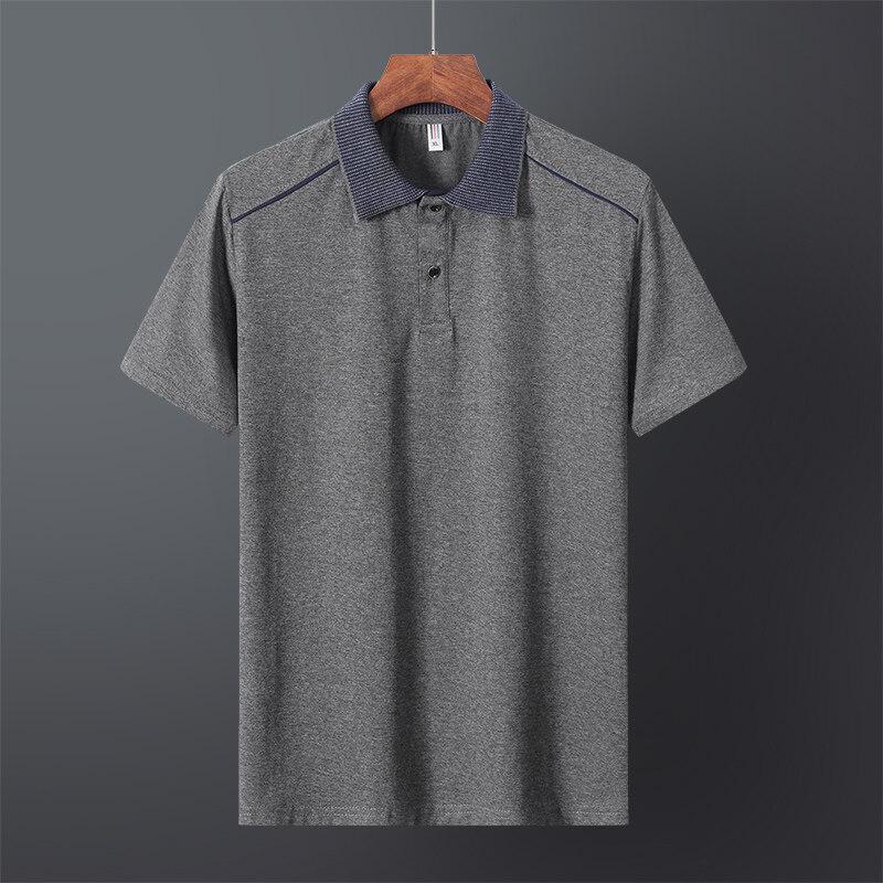 Pánské bavlněné pruhované tričko s krátkým rukávem volného střihu pro volný čas ve velkých velikostech s rozparkem, tenké pánské polo tričko 45 -110kg