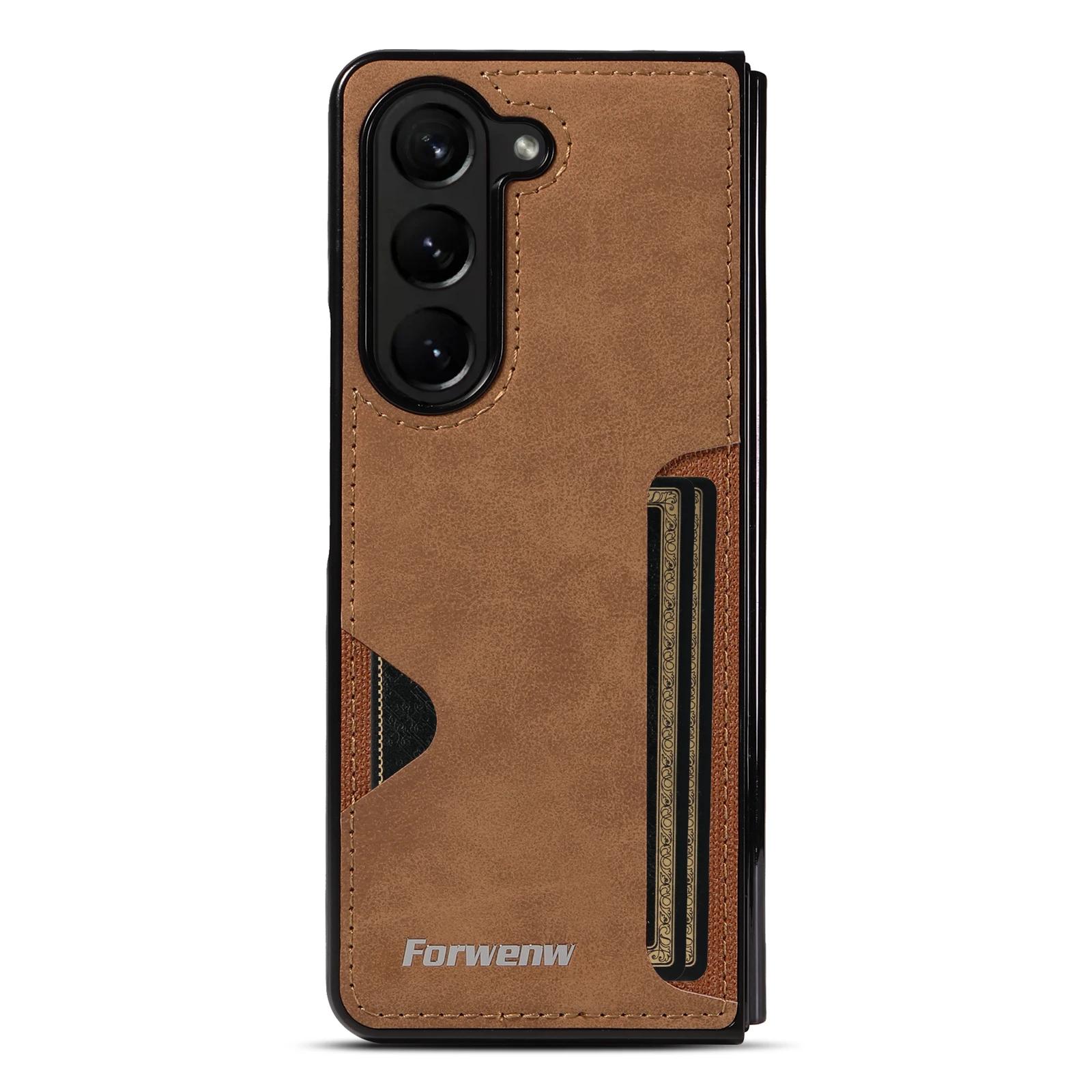 

Cards Solt Wallet Leather Business Phone Case For Samsung Galaxy Z Fold 6 5 4 3 5G Fold6 Fold5 Full Protection Ultra Thin Cover For Samsung Z Fold 6 коричневий