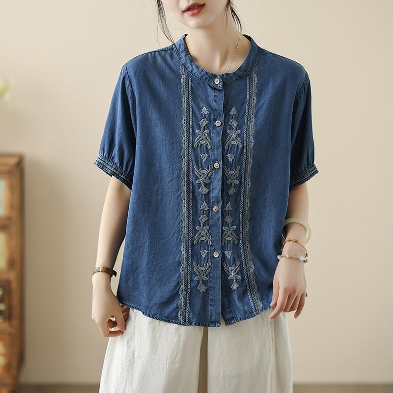 Dimanaf 2025 Summer Plus Size Women T-Shirts Denim Short Sleeve Vintage Tops Tees Loose Casual Shirt