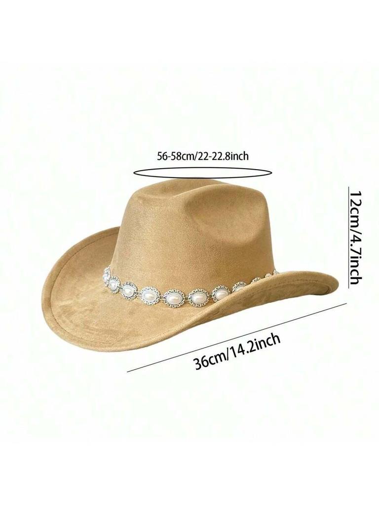 Damen Filz Cowgirl Hut Breiter Rand Perlenverziert Westernhut Für Tägliches Tragen Party