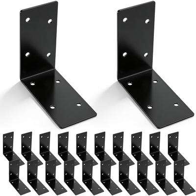 20Pcs 4x4x2 Inch Heavy Duty Corner Brackets, Black L Brackets for Wood Shelves, 2mm 90 Degree Right Angle Bracket, Metal Corner Brackets