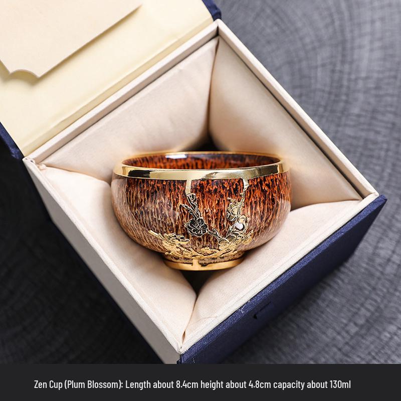 

Gold Inlaid Jade Jun Kiln Teacup: Master Jianzhan Ceramic Tea Cup with Gift Box See Image