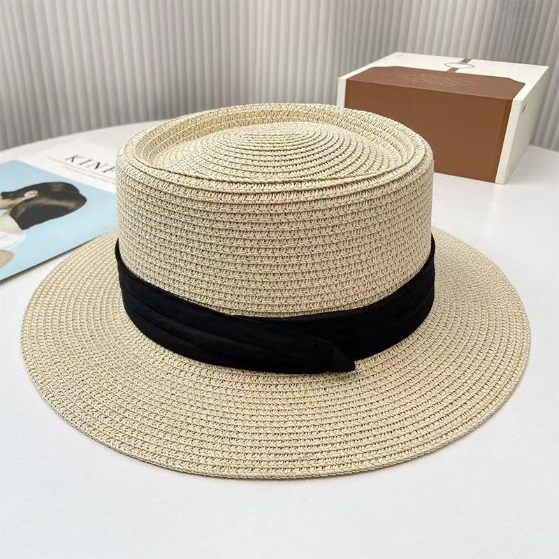 Lace Bow Straw Hat Women's Summer French Large Brim Sunscreen Hat Seaside Beach Vacation Sun Hat