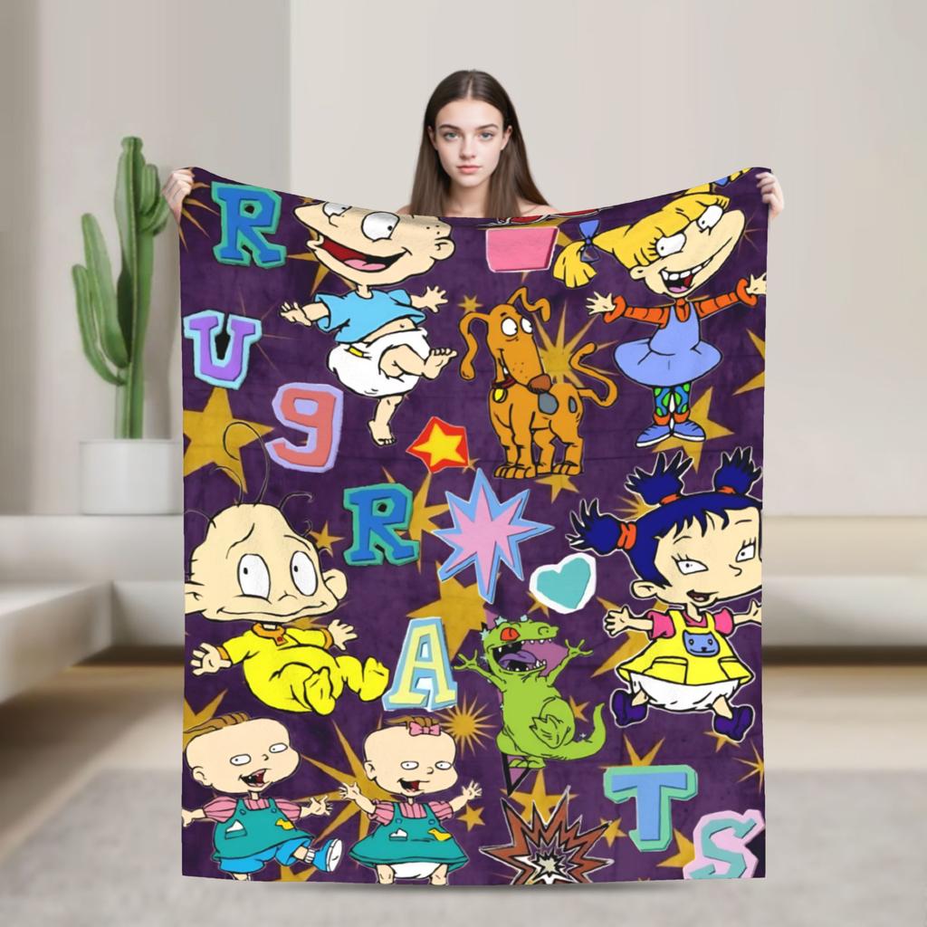 Rugrats Playful Character Blankets  Warm Soft Plush Throw Blanket For Couch Chair Airplane Travel Flannel Bedspread Bed Cover