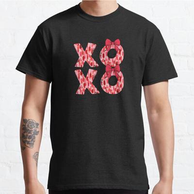 Men Fashion Casual Short Sleeves XOXO Valentine Day Heart Brushstroke Black Tees Classic Oversized T-shirts