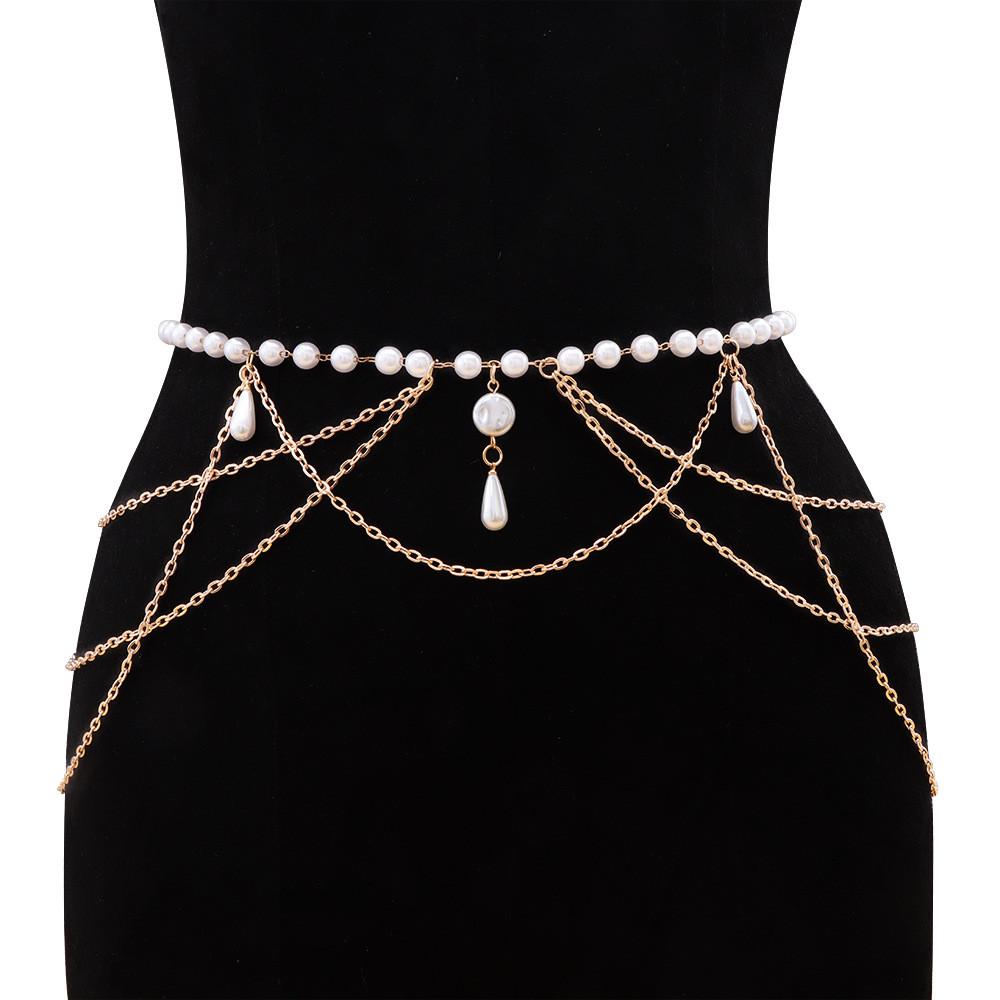 Vintage Metal Waist Chain With Pearl Tassels For Women Summer Fashion Accessory