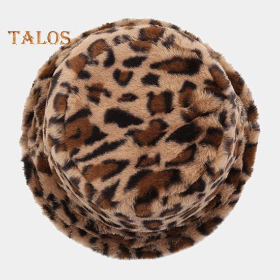 Women Winter Hat Flat Dome Leopard Print Basin Hat Thickened Warm Plush Bucket Hat Warm Knit Outdoor Hat