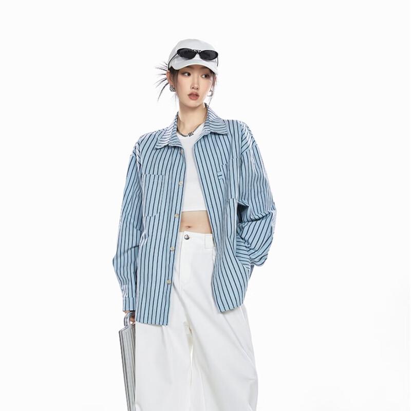 ICH MODE Women's Retro Striped Long-Sleeve Shirt