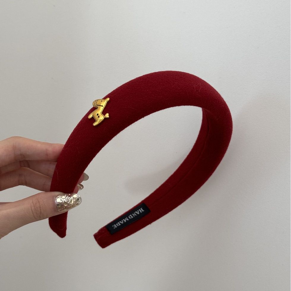 

Red Sponge Headband with Gold Pony Decor Women High Cranial Top Hair Hoop Korean Style Autumn Winter Hair Accessories