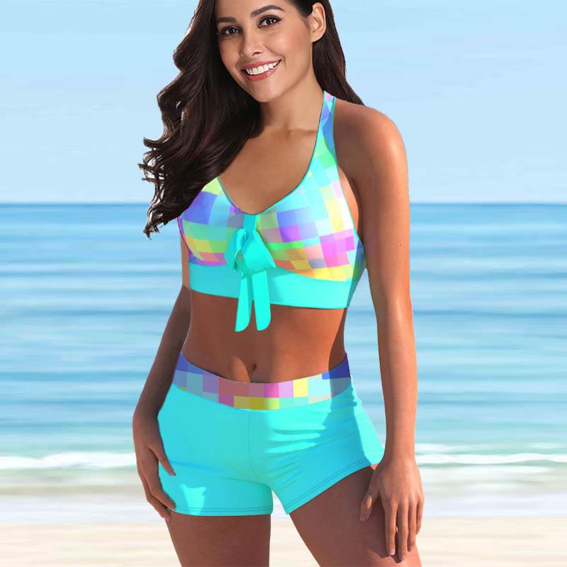 Damski strój kąpielowy z paskiem na ramię. Kolorowy strój kąpielowy bikini z mozaiką