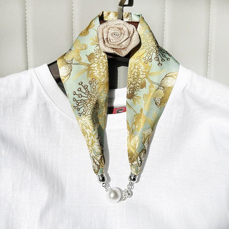 1Pc Cloth Accessories Versatile Patterned Texture Pearl Fashion Neck Protection Scarf Magnetic Silk Scarf