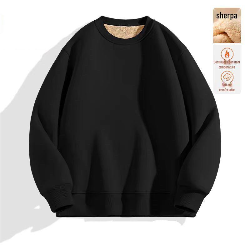 Men's Thick Lambswool Velvet Hoodie - Warm Round Neck Top for Autumn/Winter 2025
