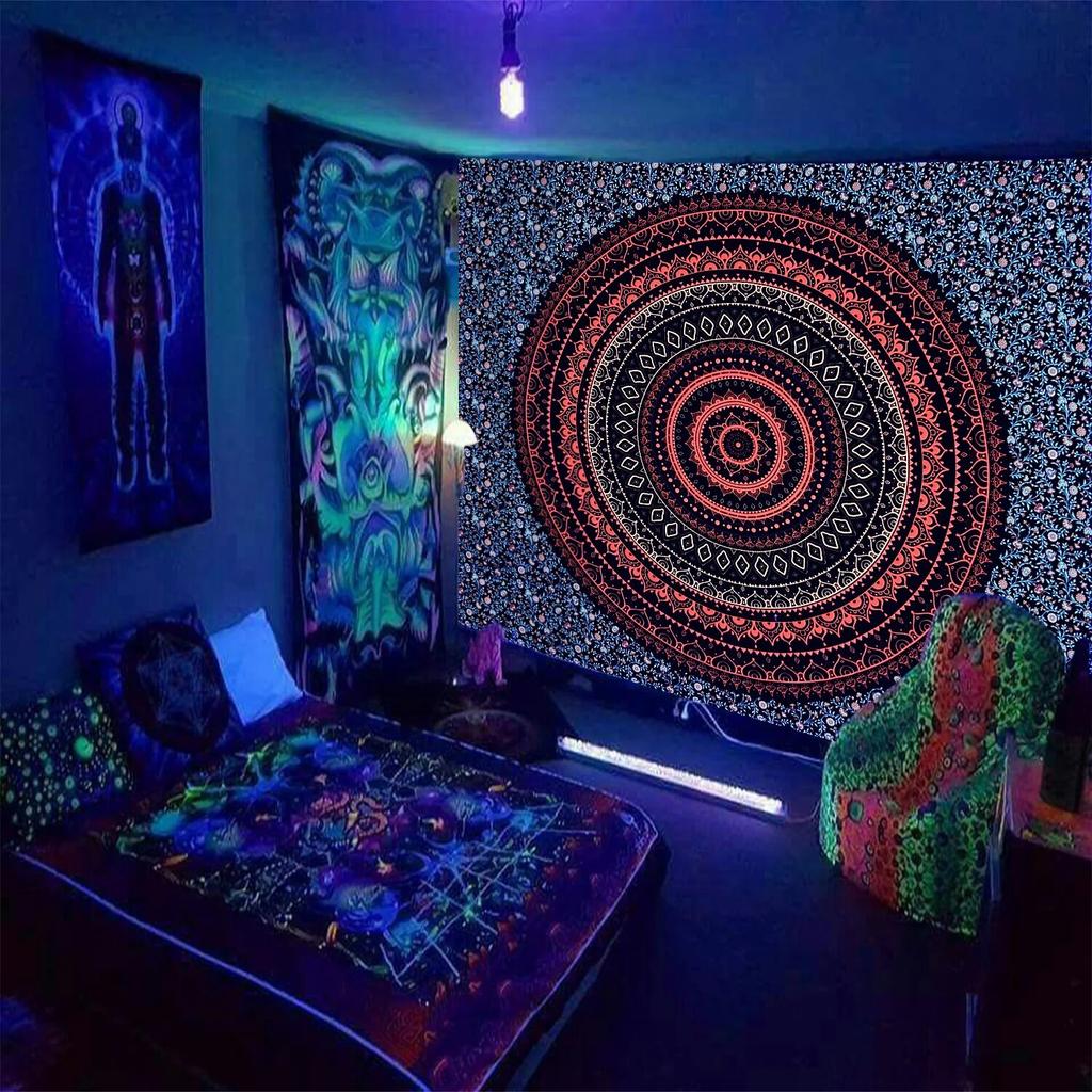 Hug Skull Fluorescent Black Light Tapestry Aesthetic Wall Hanging Hippie  for Bedroom Independent Room Decoration