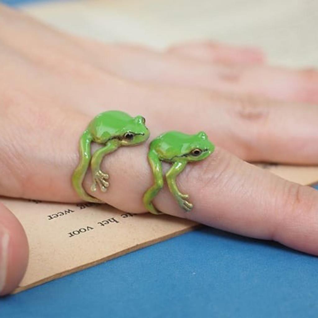 Exquisite Green Enamel Frog Open Ring For Women Cute Animal Lovely Party Adjustable Finger Jewelry Men Accessories Gifts N856