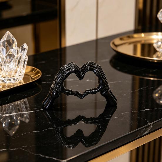 Halloween Herz Hände Skulptur Skelett Handgeste Schreibtisch Harz Figur Herzform Liebe Ornament für Wohnzimmer Regal Couchtisch Mittelstück