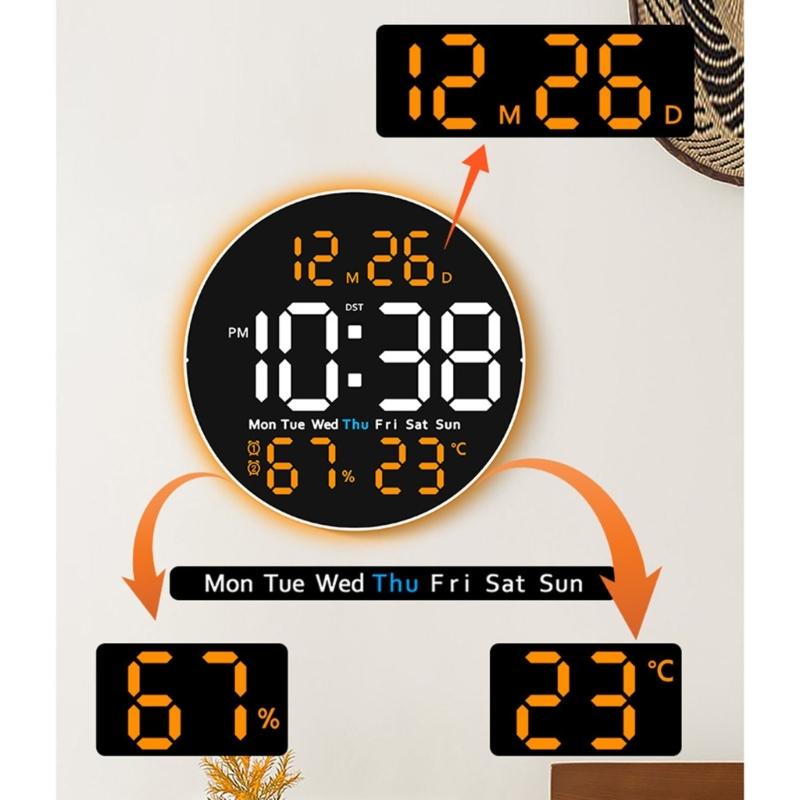 10Inch Large Digital Wall Clock Remote Control 2 Alarms Big LED Display 10 Brightness For Living Room Elderly Gift