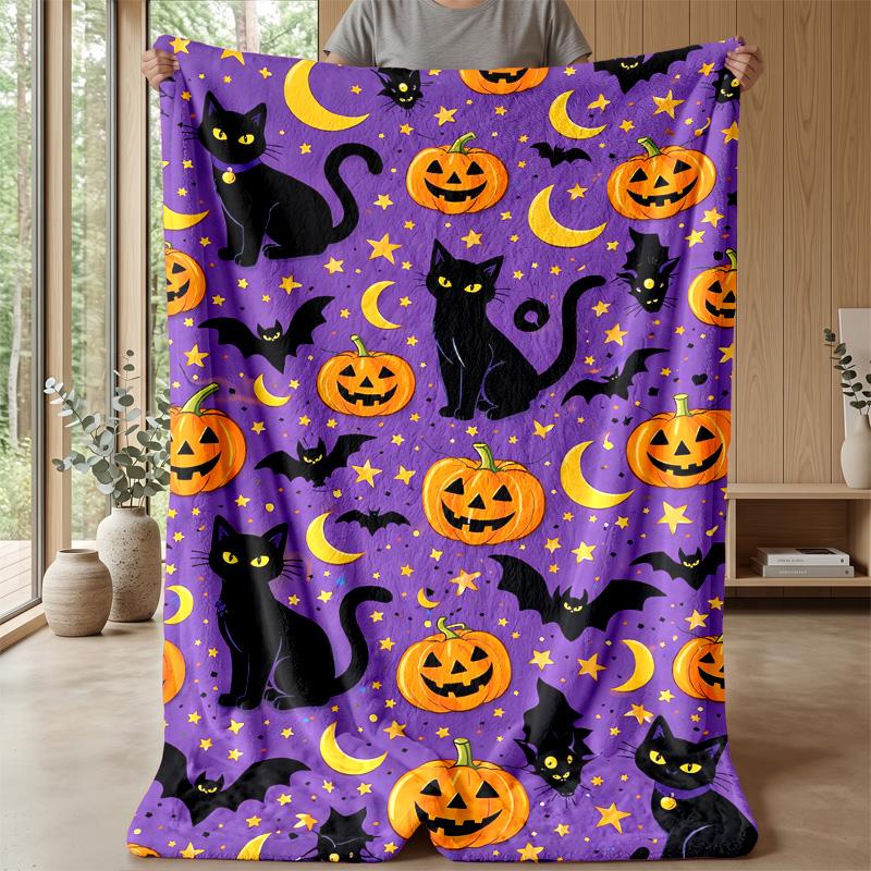Halloween Black Cats Pattern Theme blanket Lightweight Warm Flannel Blanket Decorative Throw Blanket for Home Decoration