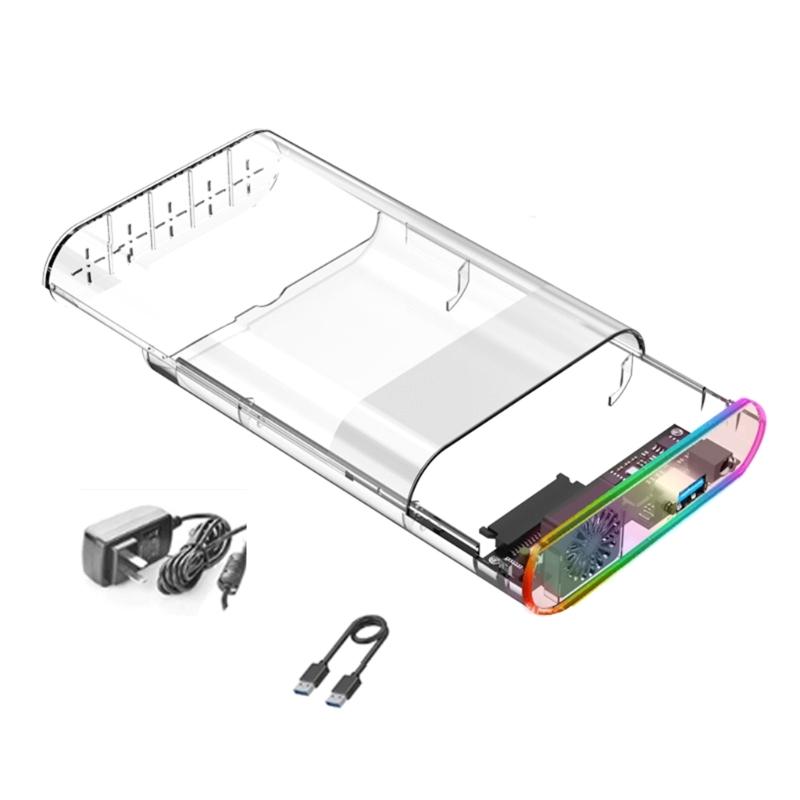 

Внешний корпус для жесткого диска USB3.0 Прозрачный дизайн Цветная подсветка Поддержка 2,5/3,5-дюймовых жестких дисков Сдвижная крышка 1