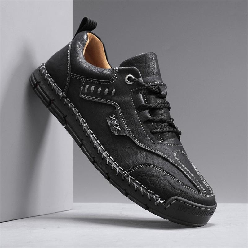 British Style Mens Casual Leather Outdoor Shoes Fashion Lace-up Single Leather Board Shoes  Soft Bottom Walking Shoe