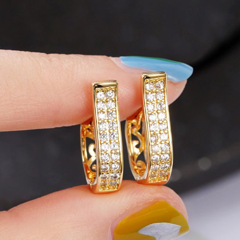 

Huitan Number 6 Shaped Hoop Earrings for Women Aesthetic Hollow Pattern Gold Color Fashion Girl Ear Piercing Accessories Zircon