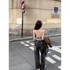 Top Corto de Mujer con Estampado de Cebra, Cuello en U, Manga Larga, Corte Ajustado