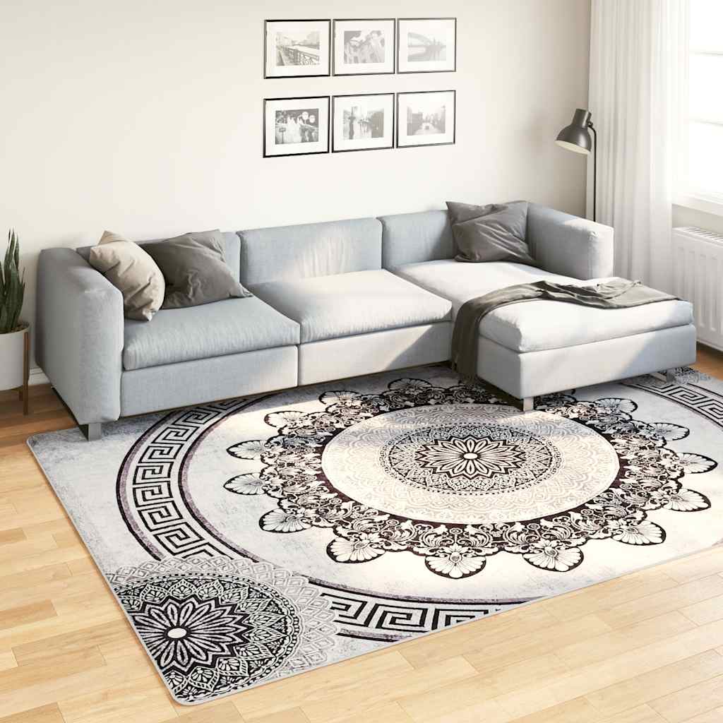 vidaXL Teppich Waschbar 190x300 cm Mehrfarbig graue